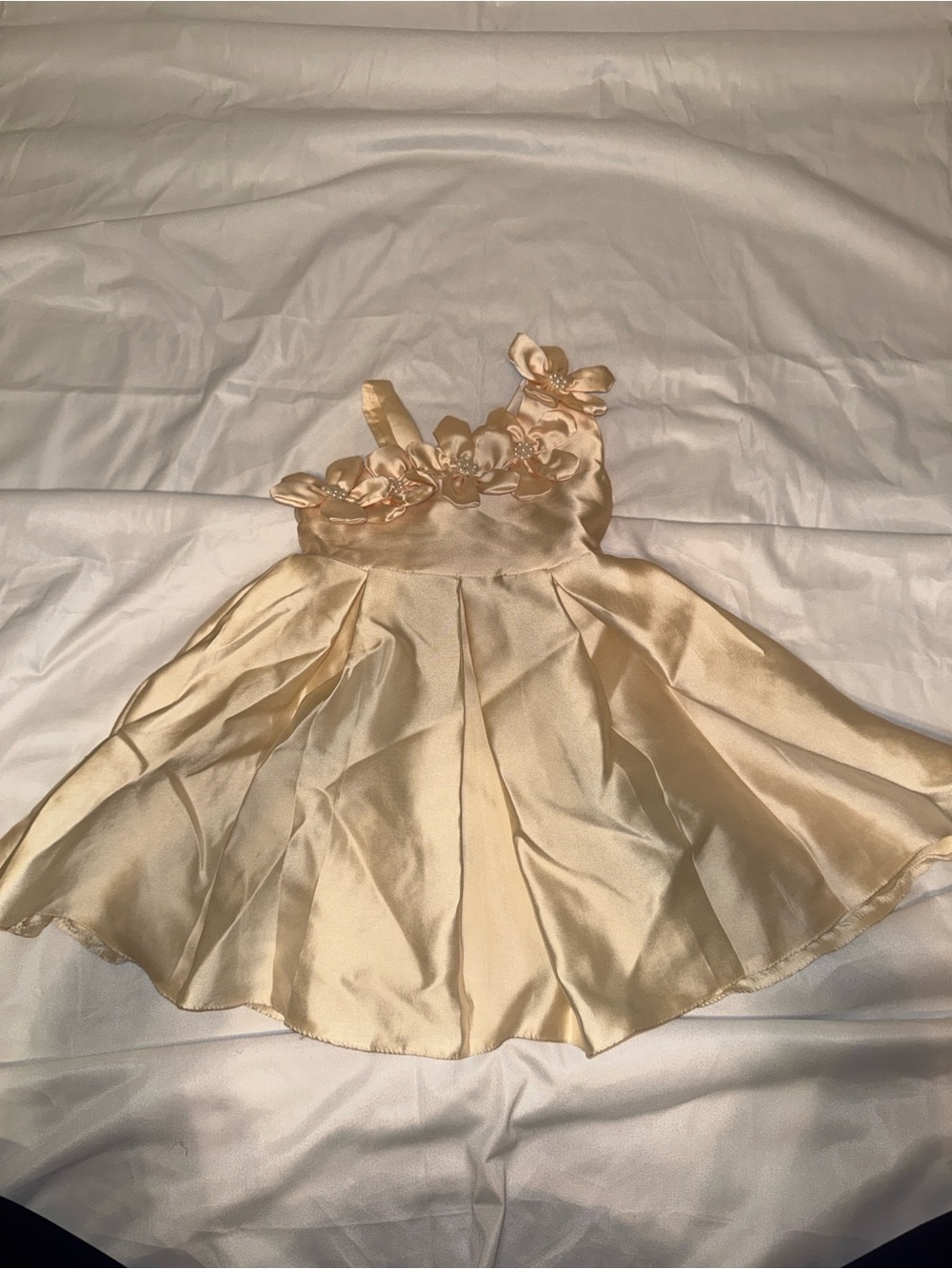 SHEIN Satin Champagne Floral-Appliqué Party Dress